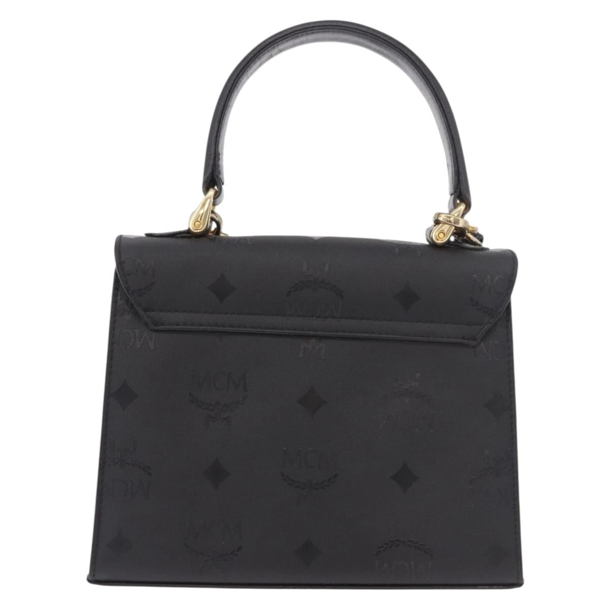 MCM Logogram Vicetos Hand Bag PVC 2way Black Gold Auth 183880A