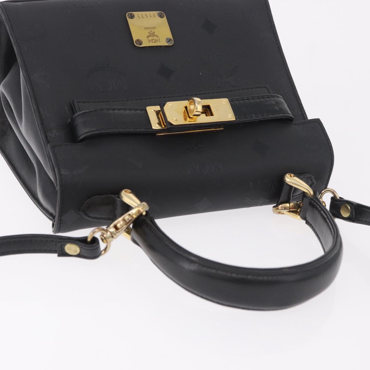 MCM Logogram Vicetos Hand Bag PVC 2way Black Gold Auth 183880A