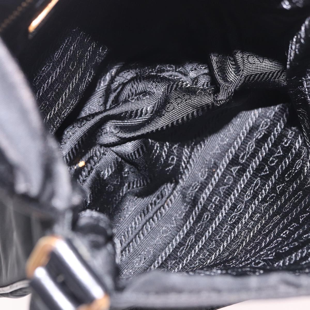 PRADA Shoulder Bag Nylon Black Gold Auth 183882A