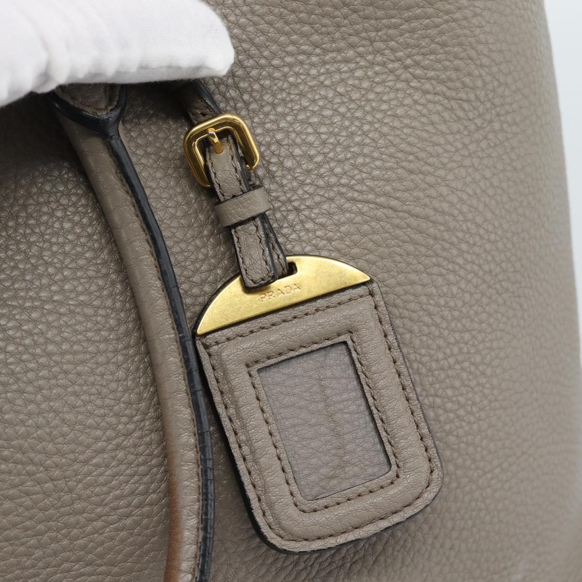 PRADA Tote Bag Leather 2way Gray Gold Auth 183884V