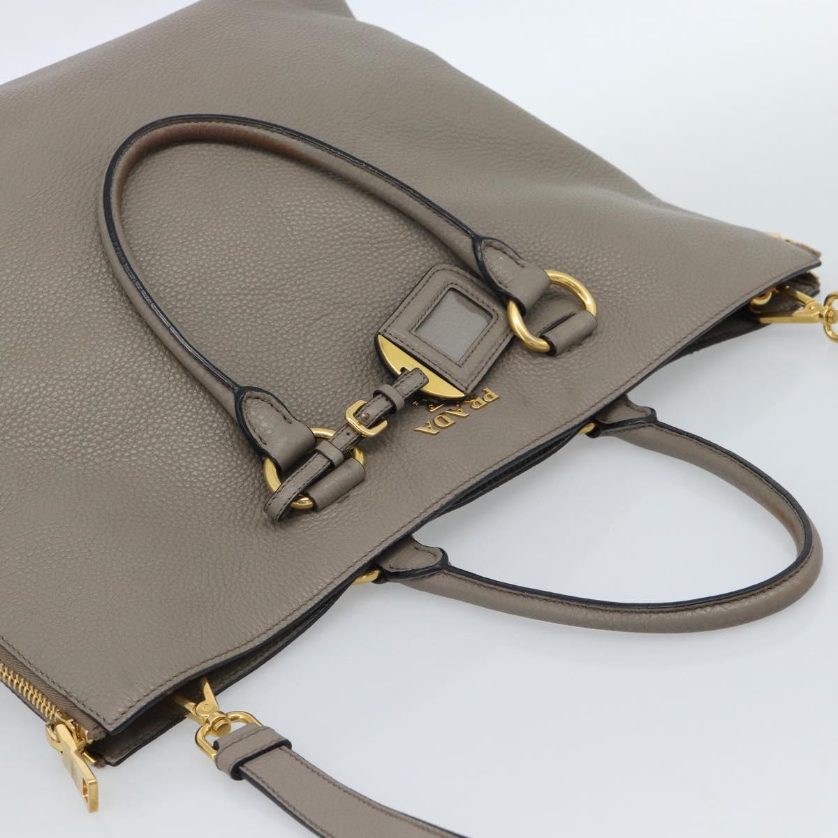 PRADA Tote Bag Leather 2way Gray Gold Auth 183884V