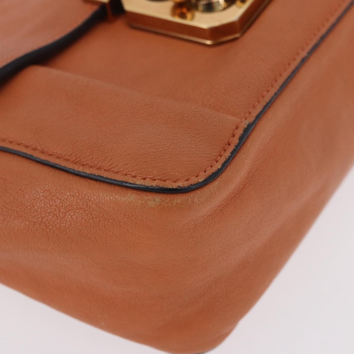 Chloe Elsie Chain Shoulder Bag Leather Orange Gold Auth 183885