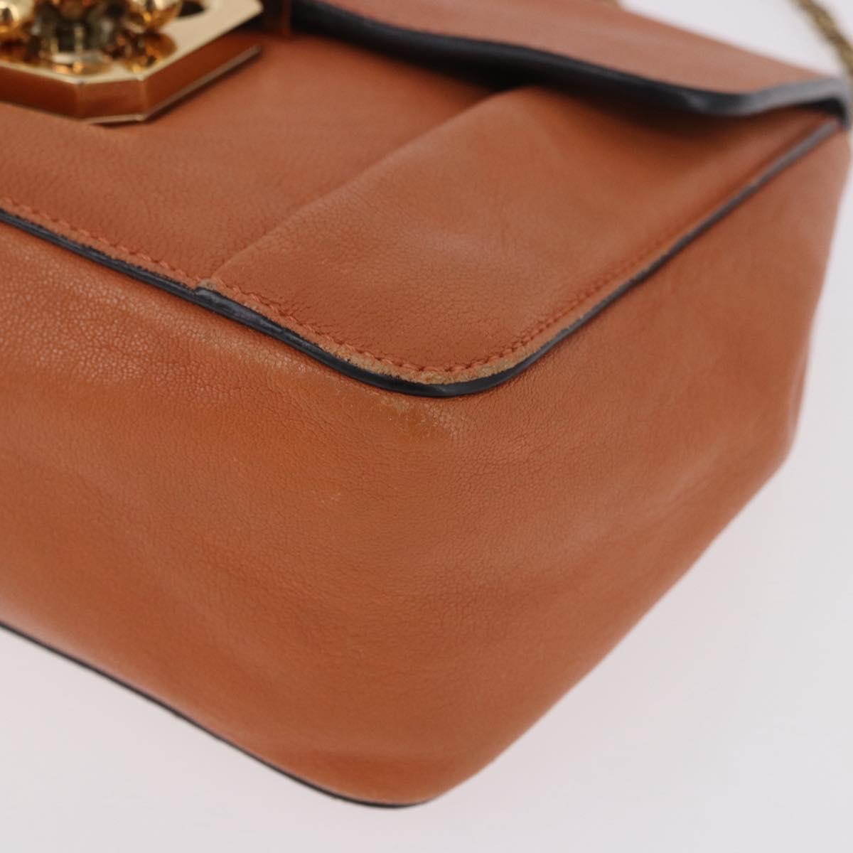 Chloe Elsie Chain Shoulder Bag Leather Orange Gold Auth 183885