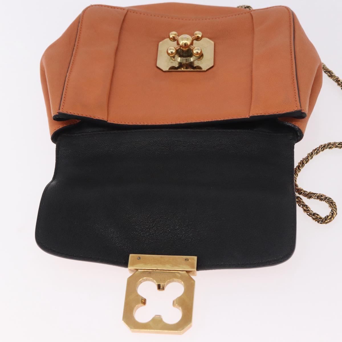 Chloe Elsie Chain Shoulder Bag Leather Orange Gold Auth 183885