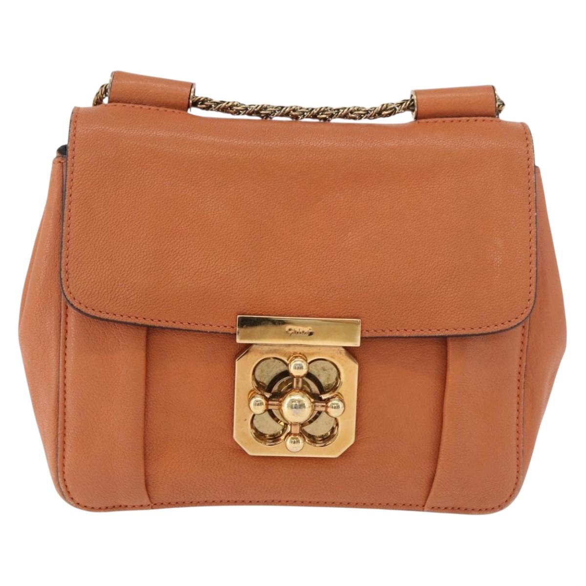 Chloe Elsie Chain Shoulder Bag Leather Orange Gold Auth 183885