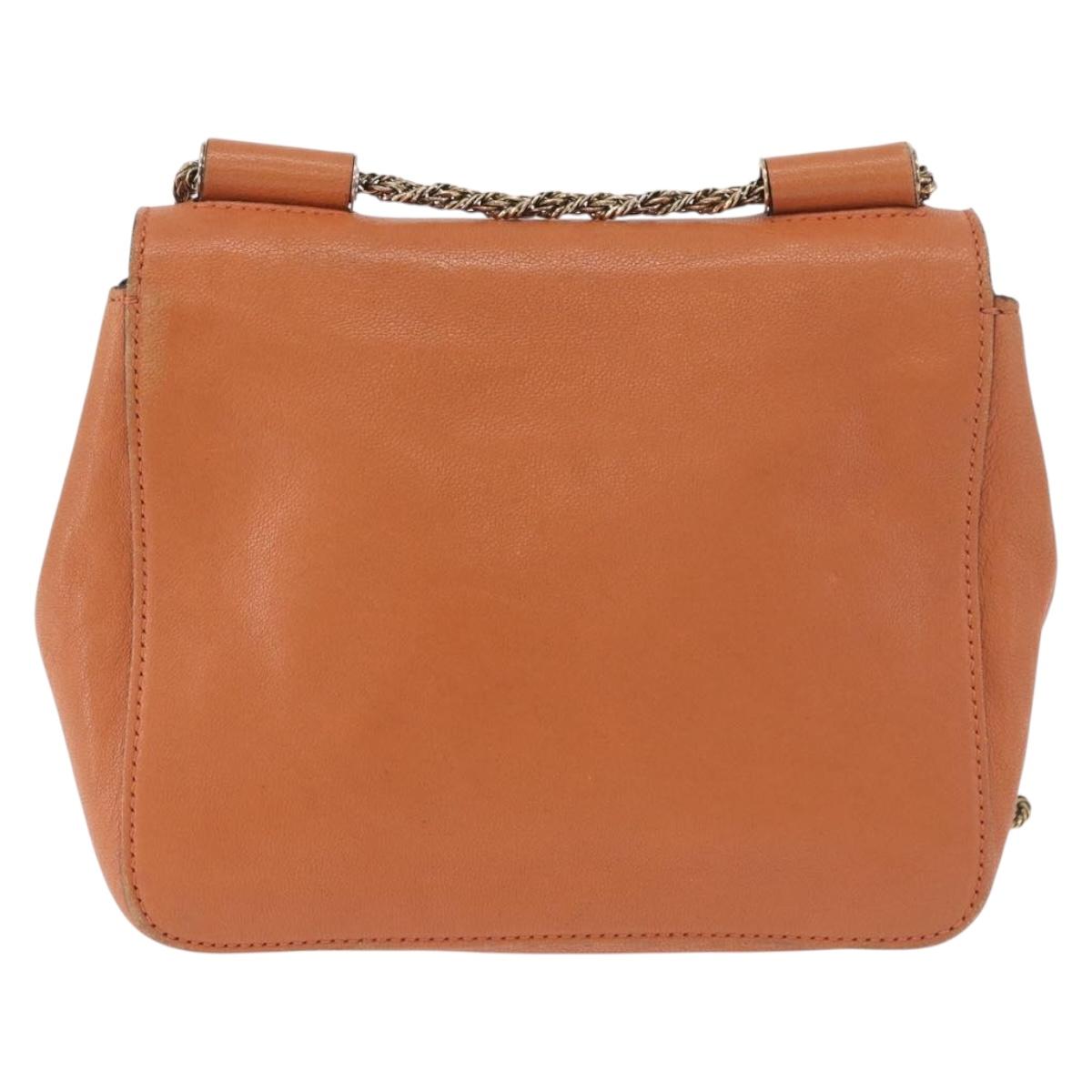 Chloe Elsie Chain Shoulder Bag Leather Orange Gold Auth 183885