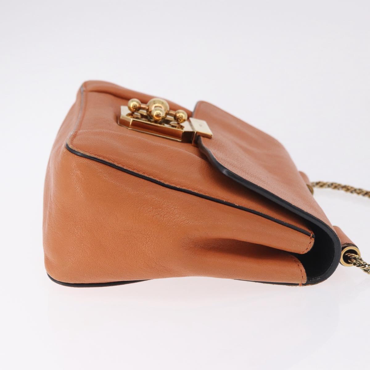 Chloe Elsie Chain Shoulder Bag Leather Orange Gold Auth 183885