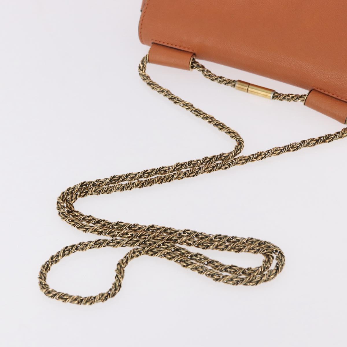 Chloe Elsie Chain Shoulder Bag Leather Orange Gold Auth 183885