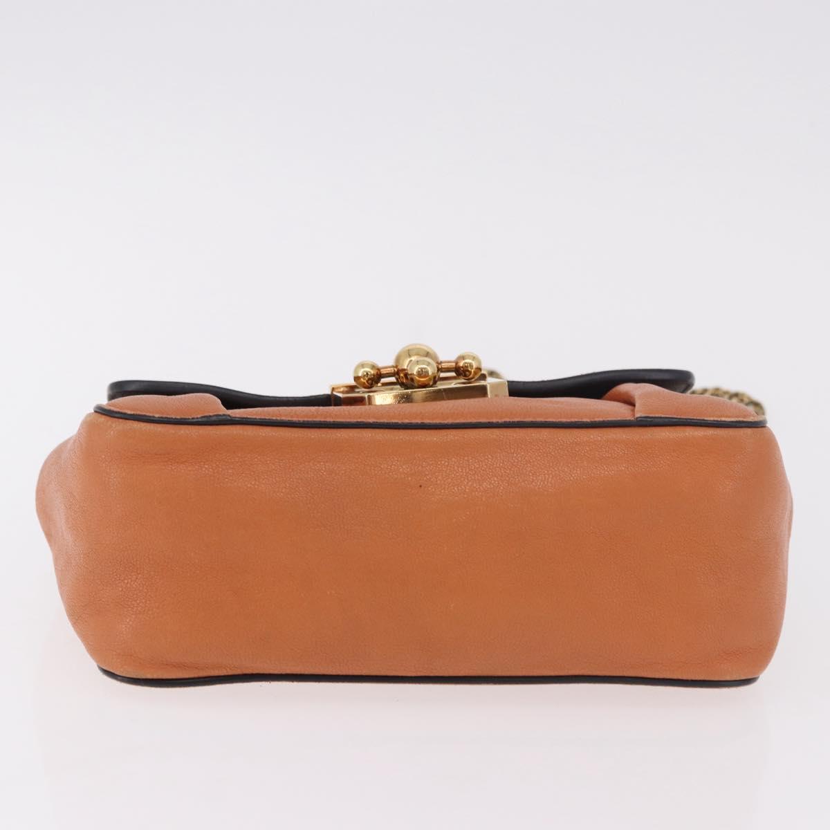 Chloe Elsie Chain Shoulder Bag Leather Orange Gold Auth 183885