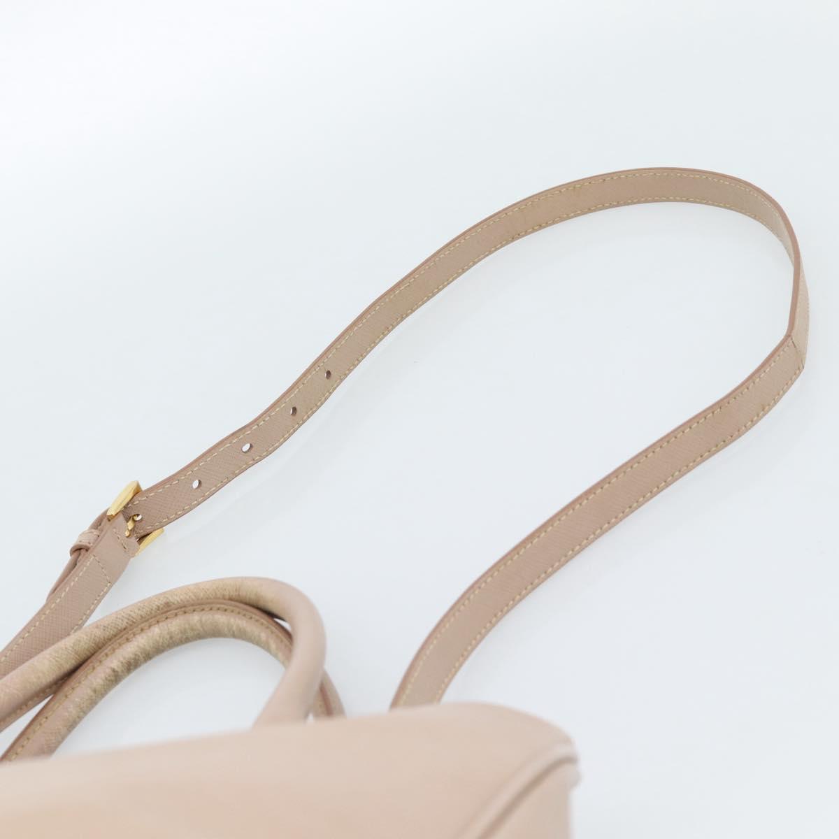 PRADA Hand Bag Saffiano Leather 2way Beige Gold Auth 183886A