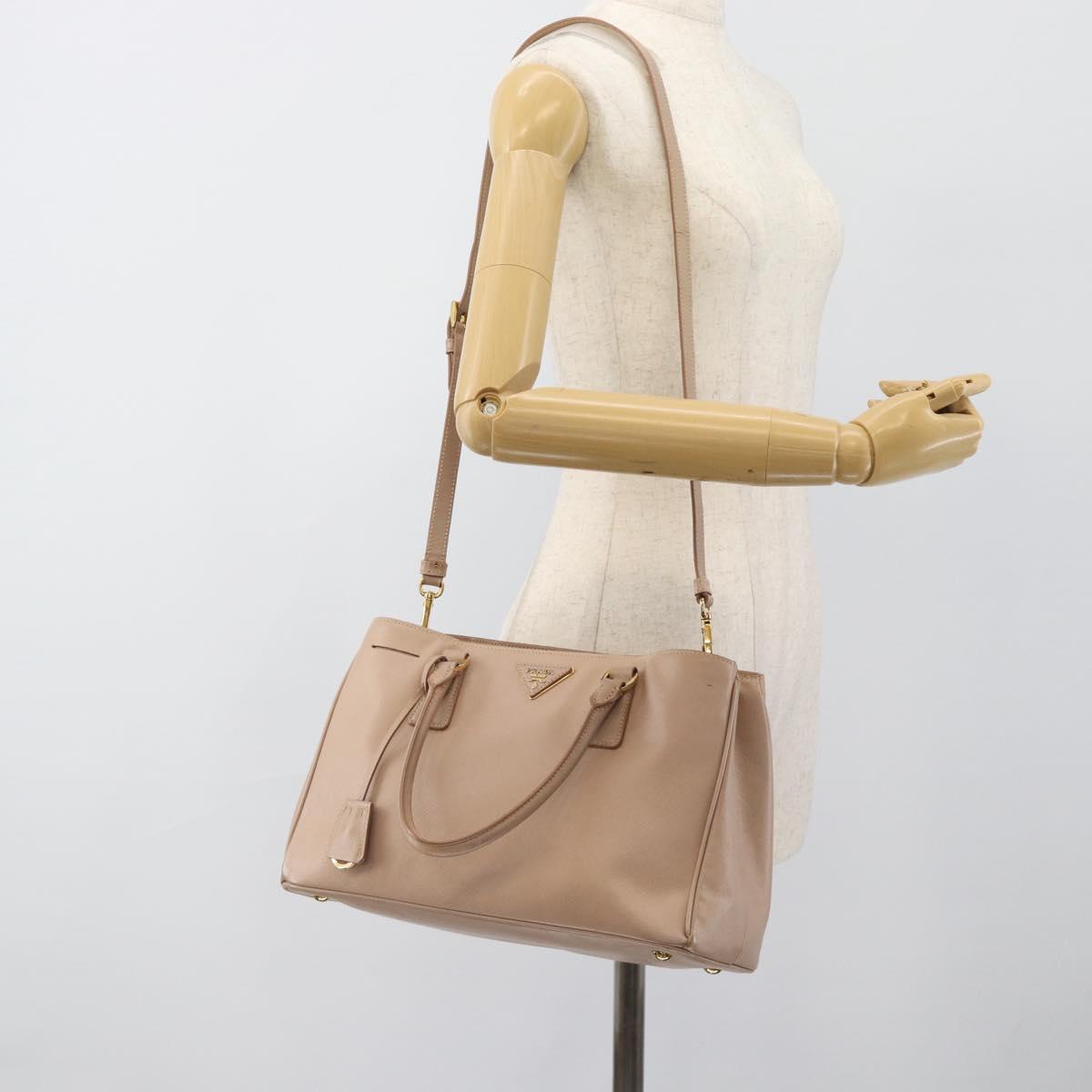 PRADA Hand Bag Safiano Leather 2way Beige Gold Auth 183886A