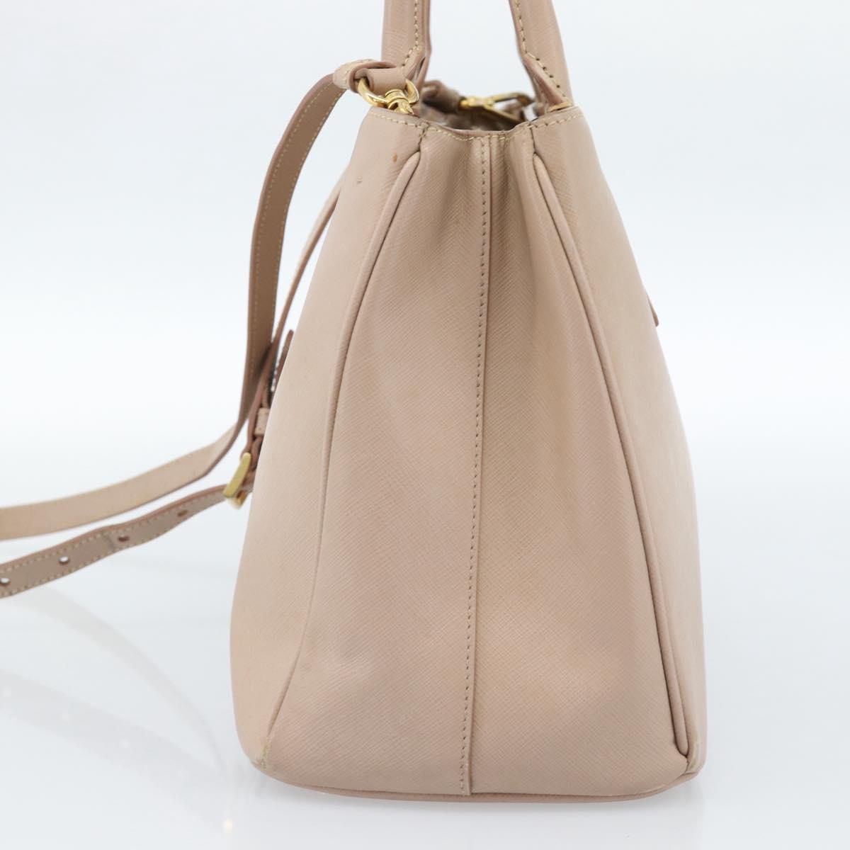 PRADA Hand Bag Safiano Leather 2way Beige Gold Auth 183886A