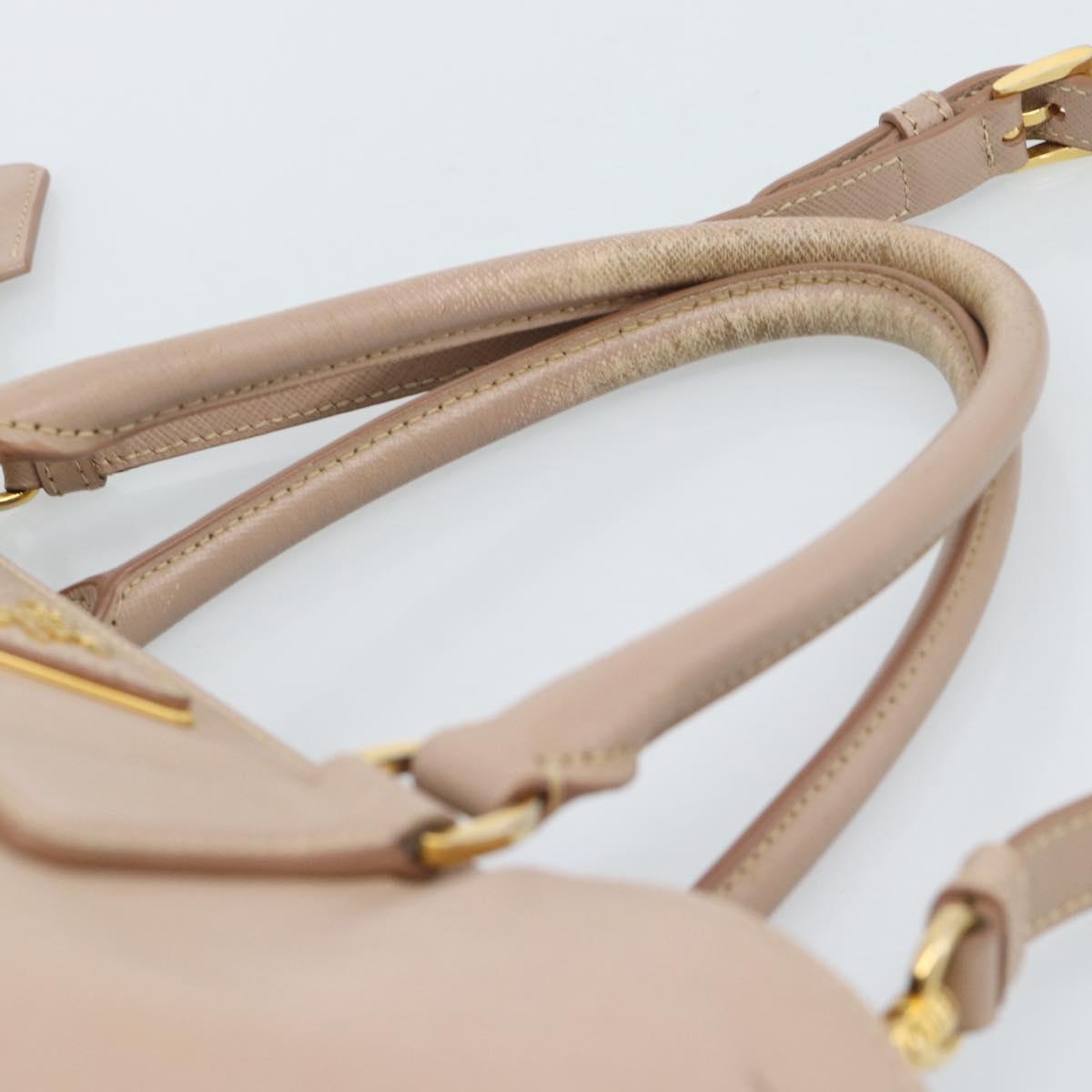PRADA Hand Bag Safiano Leather 2way Beige Gold Auth 183886A