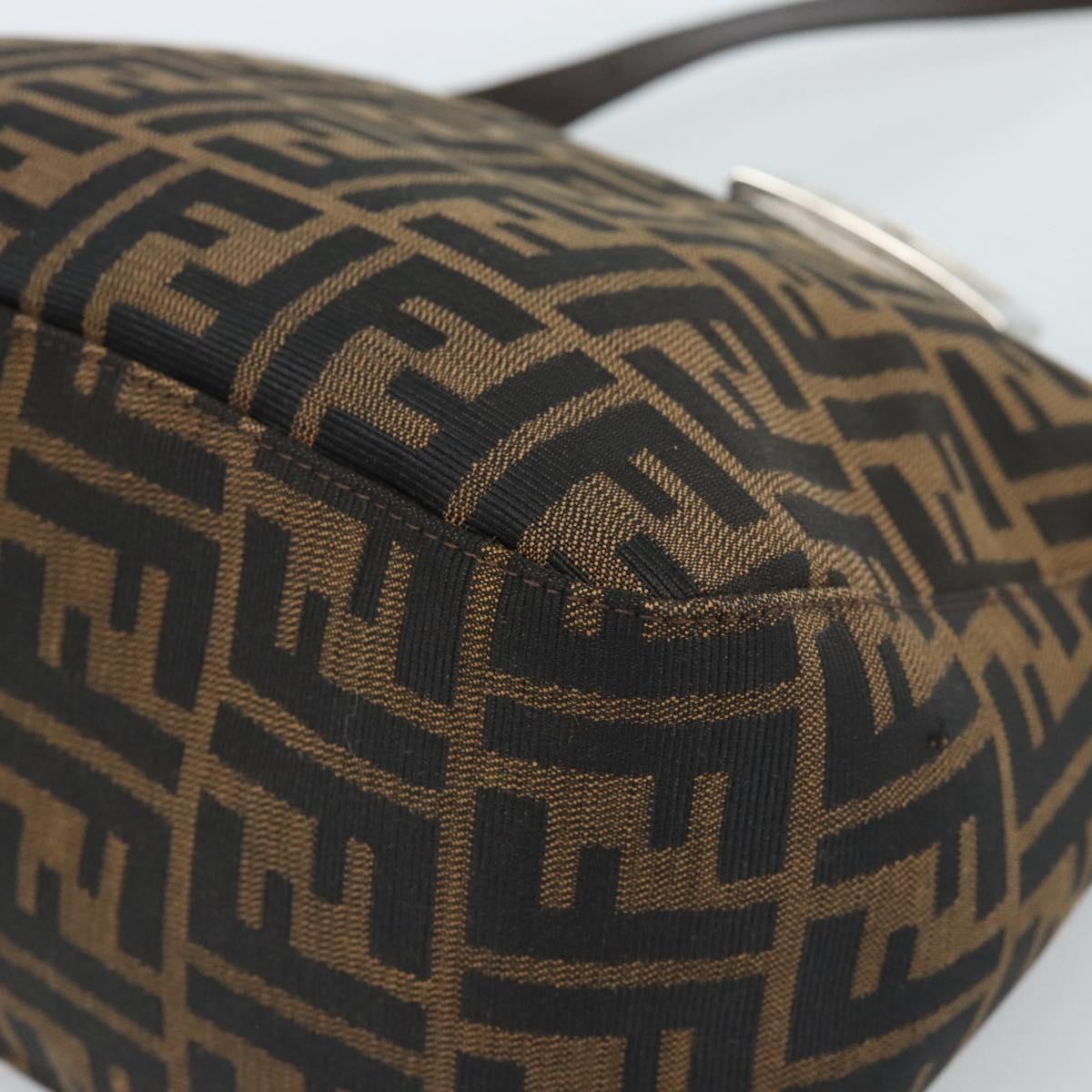 FENDI Zucca Canvas Mamma Baguette Shoulder Bag Black Brown Silver Auth 183887SAM