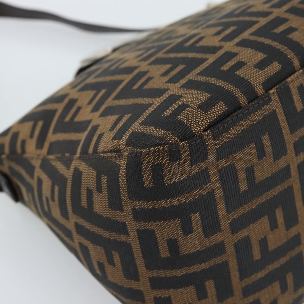 FENDI Zucca Canvas Mamma Baguette Shoulder Bag Black Brown Silver Auth 183887SAM