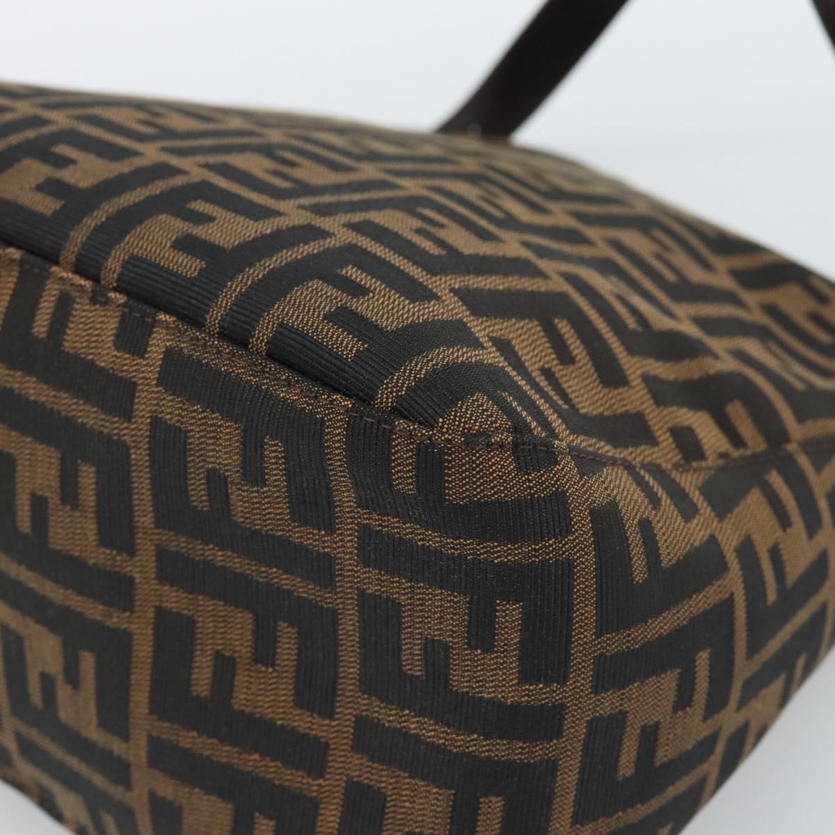 FENDI Zucca Canvas Mamma Baguette Shoulder Bag Black Brown Silver Auth 183887SAM
