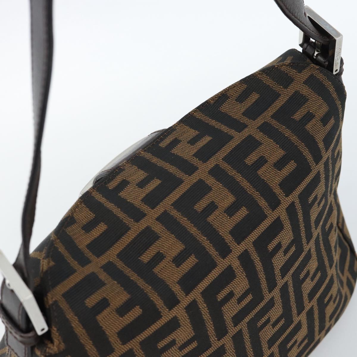 FENDI Zucca Canvas Mamma Baguette Shoulder Bag Black Brown Silver Auth 183887SAM