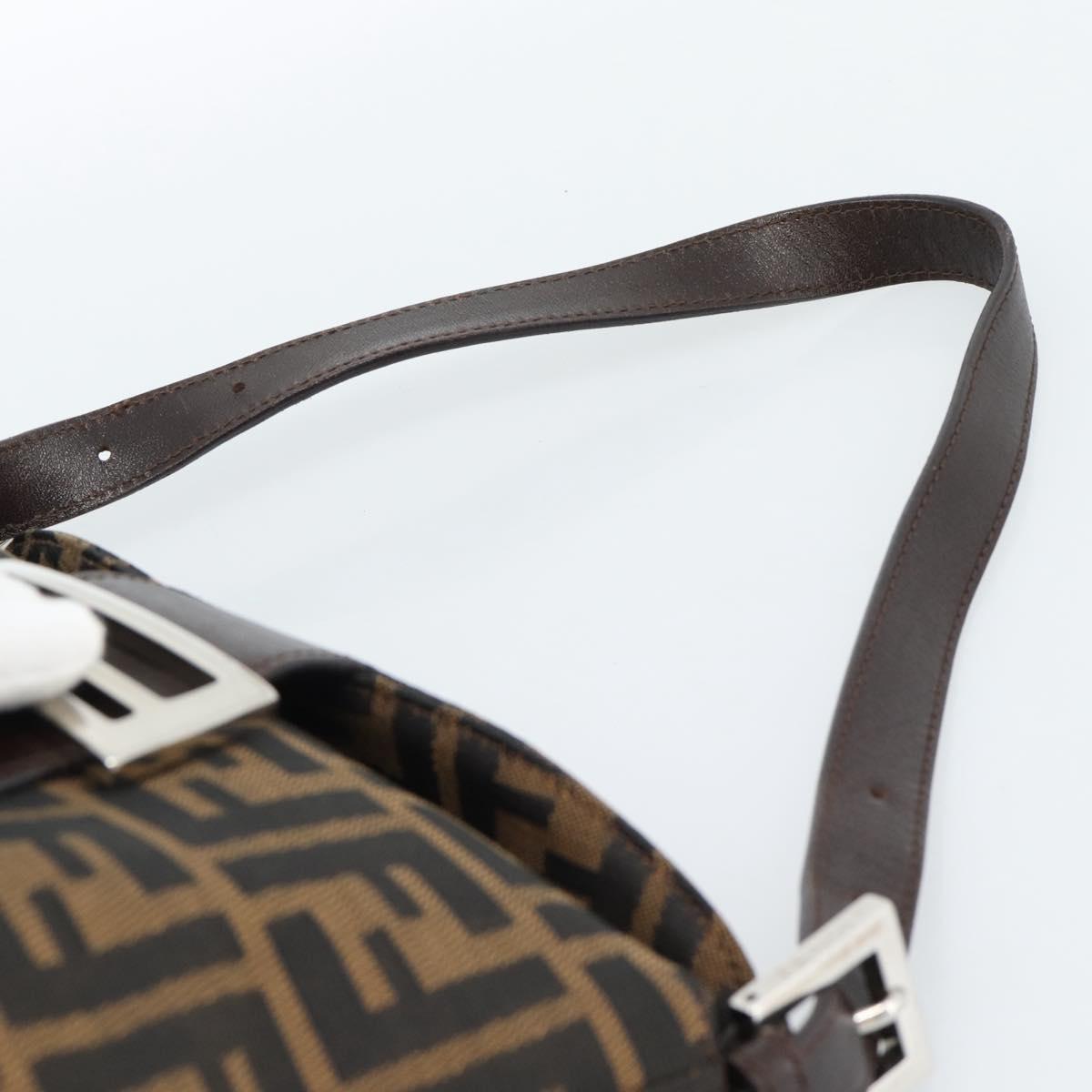 FENDI Zucca Canvas Mamma Baguette Shoulder Bag Black Brown Silver Auth 183887SAM