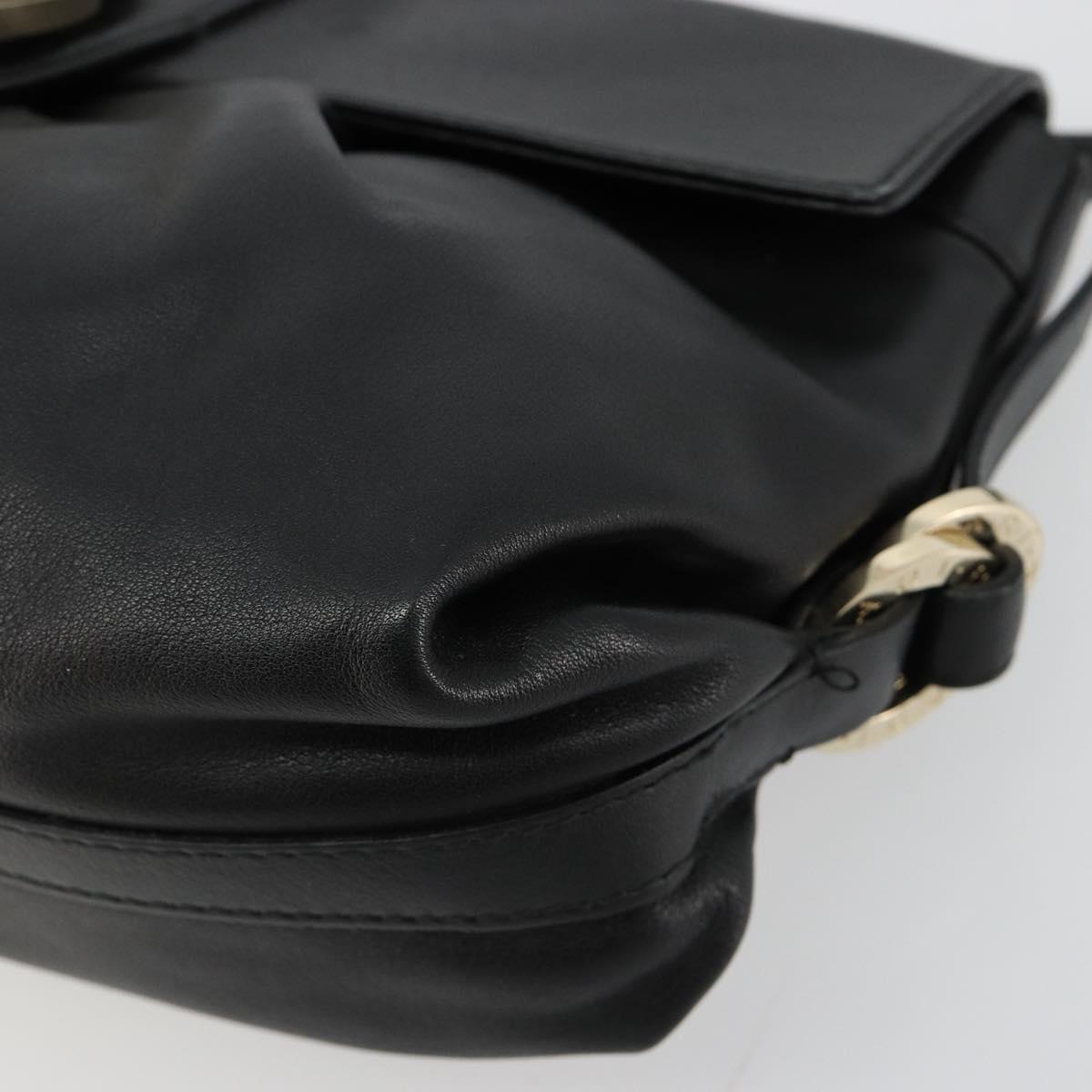 BVLGARI Chandra Shoulder Bag Leather Black Gold Auth 183888A
