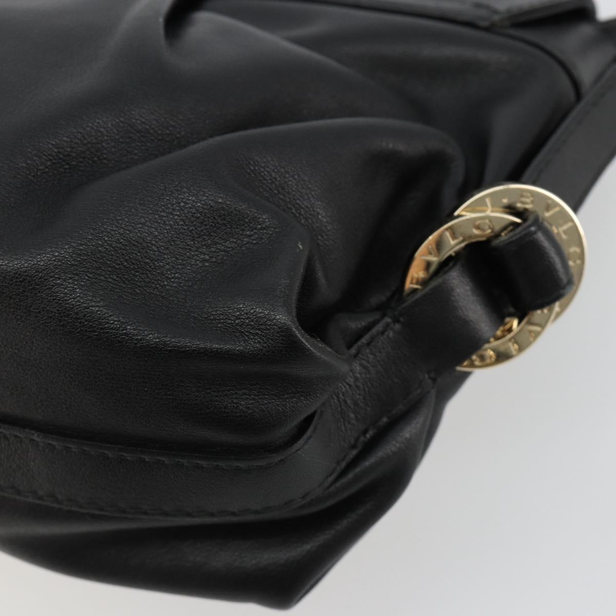 BVLGARI Chandra Shoulder Bag Leather Black Gold Auth 183888A