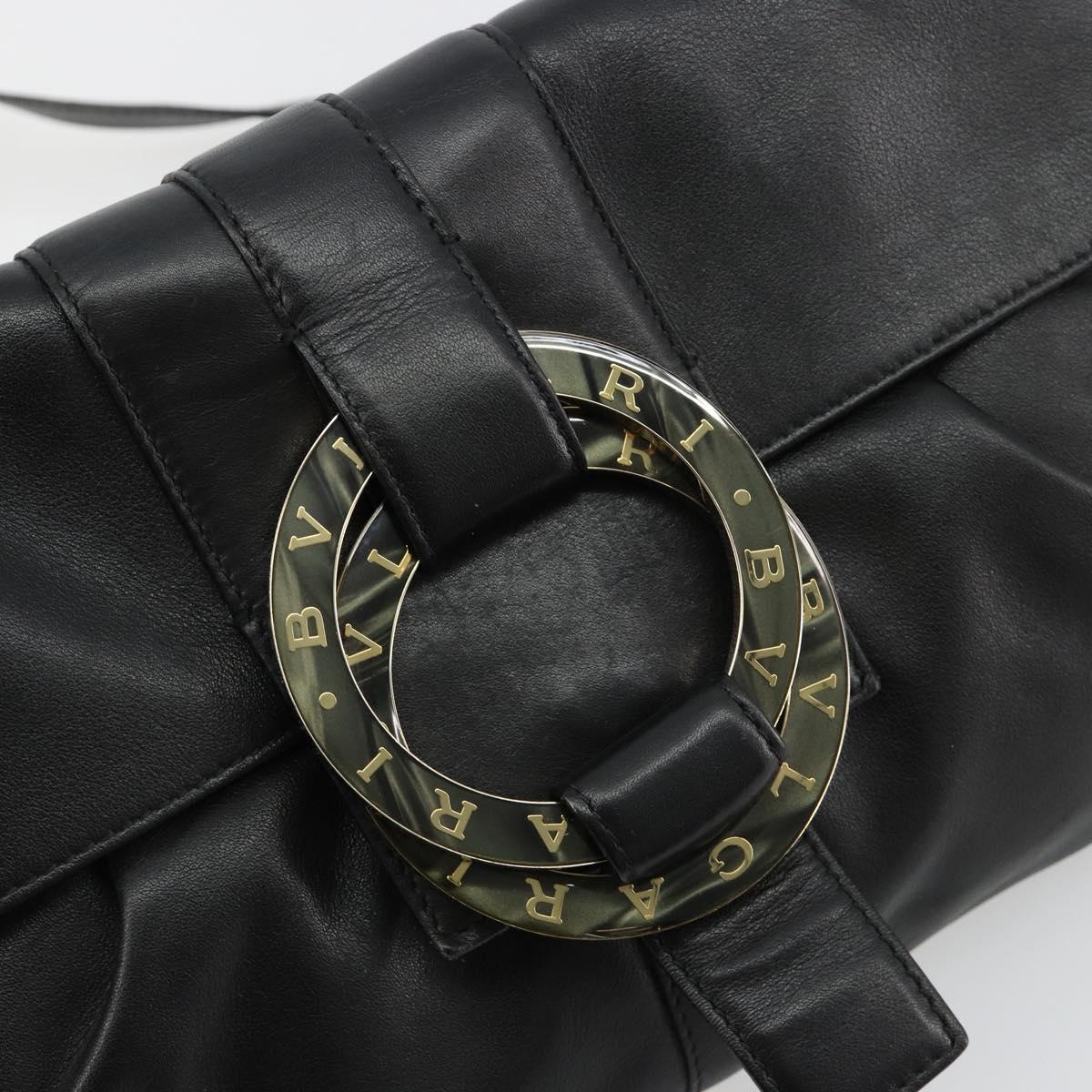 BVLGARI Chandra Shoulder Bag Leather Black Gold Auth 183888A