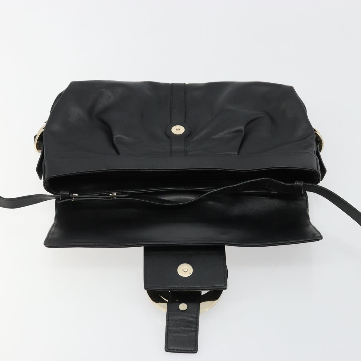 BVLGARI Chandra Shoulder Bag Leather Black Gold Auth 183888A