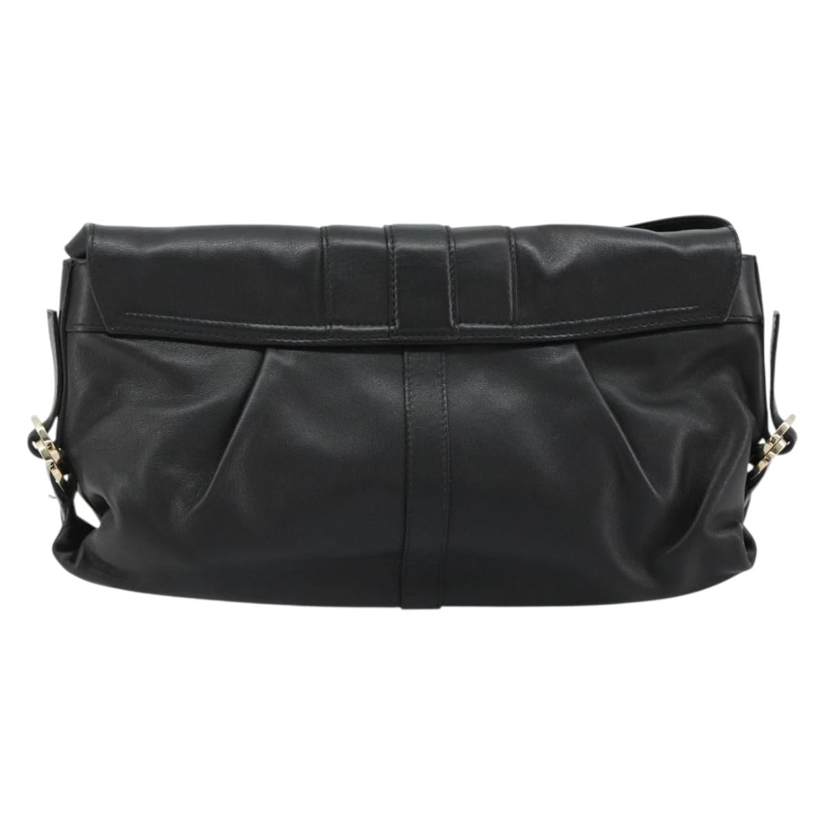 BVLGARI Chandra Shoulder Bag Leather Black Gold Auth 183888A