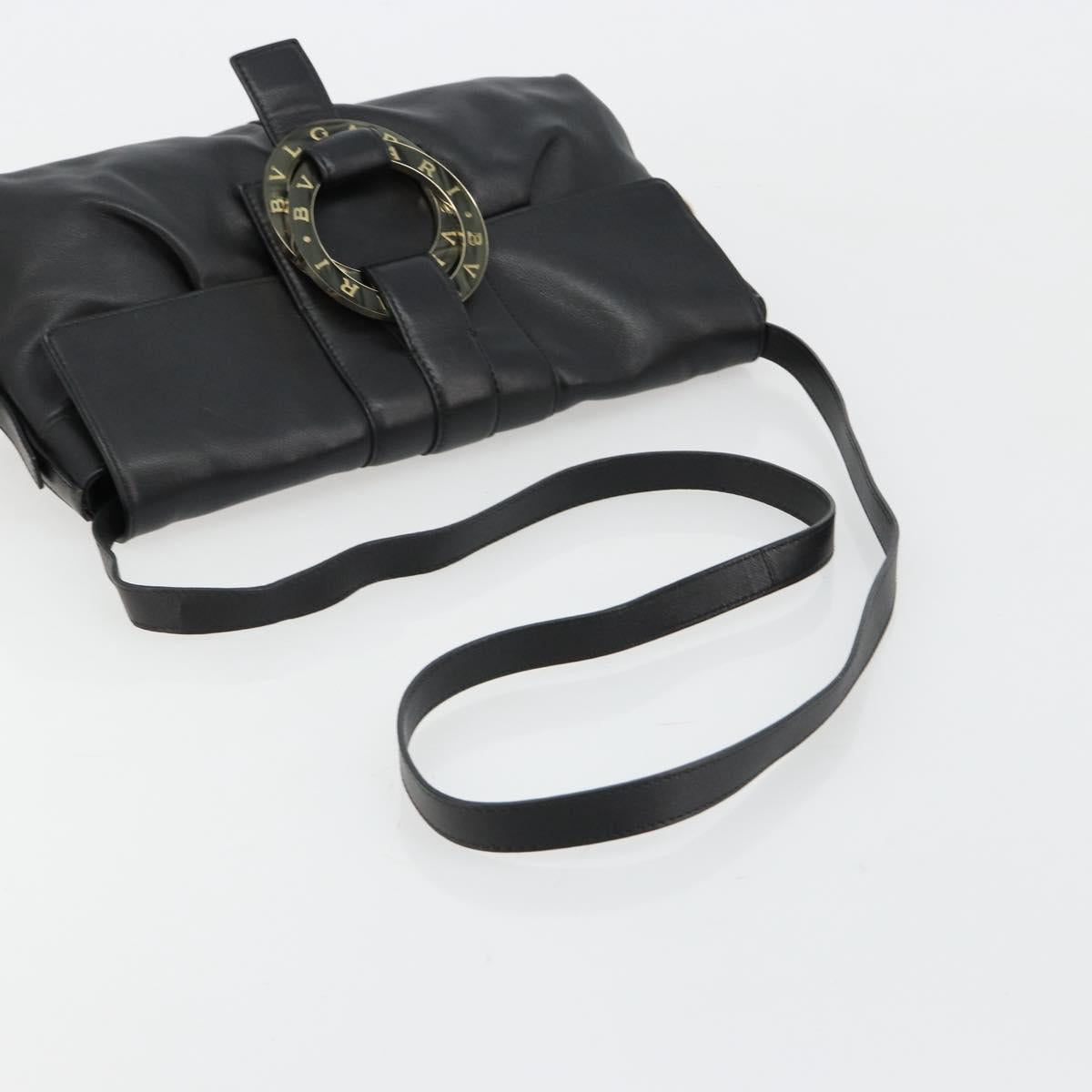 BVLGARI Chandra Shoulder Bag Leather Black Gold Auth 183888A