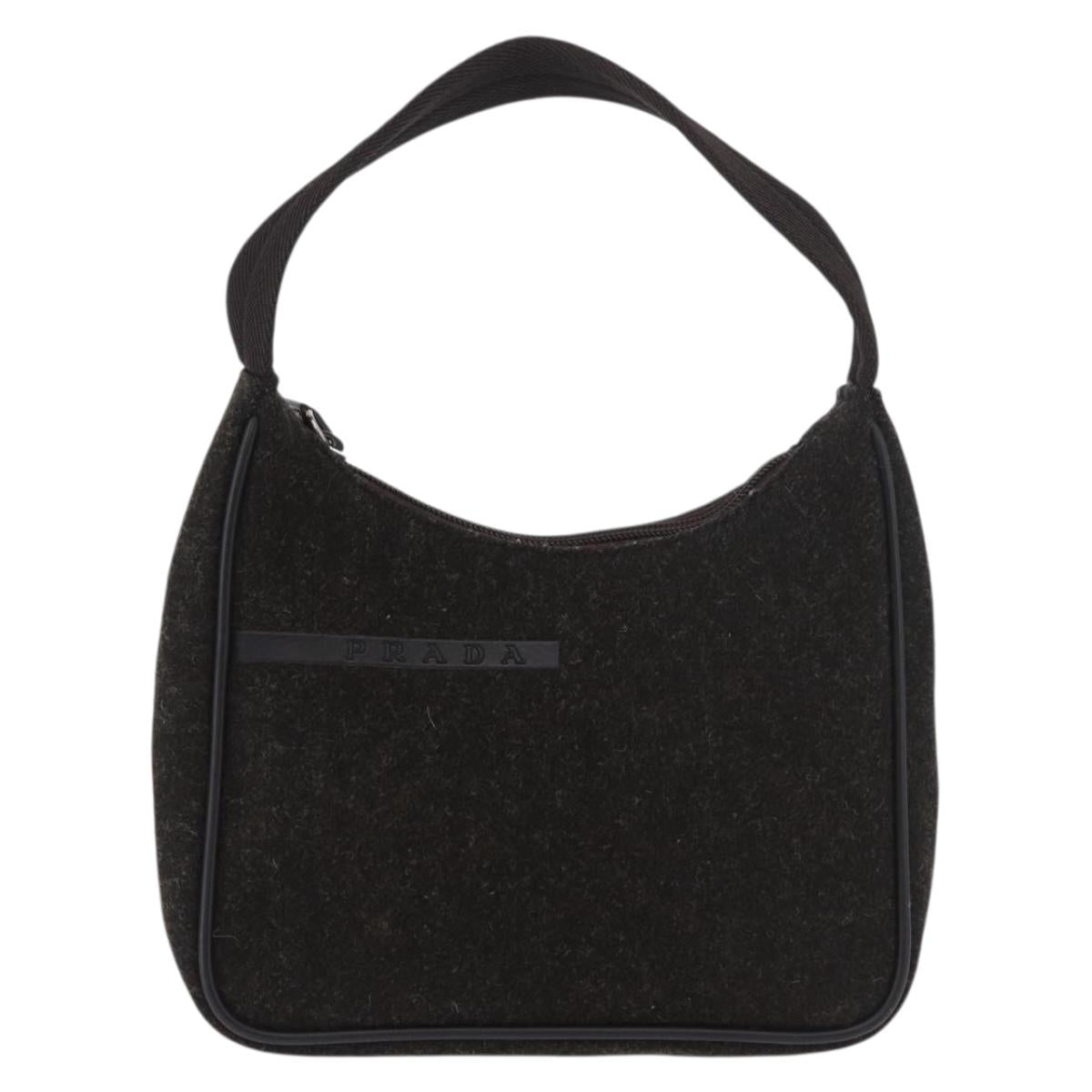 PRADA PRADA Sports Hand Pouch Wool Khaki Silver Auth 183889A