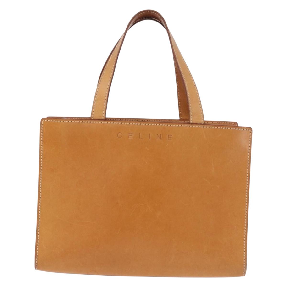 CELINE Hand Bag Leather Brown Silver Auth 183890