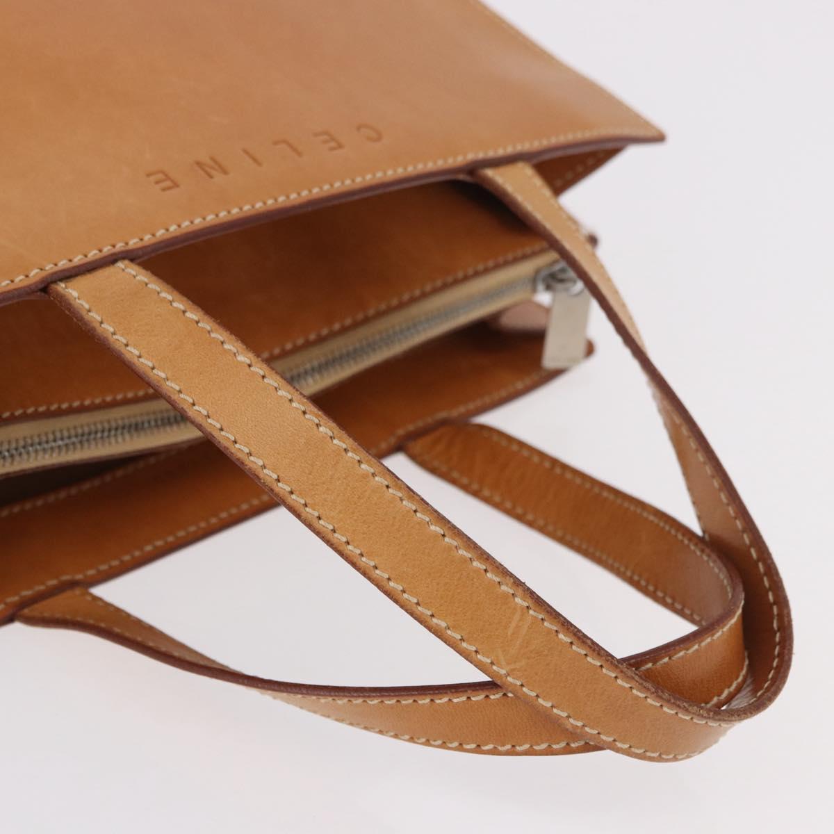 CELINE Hand Bag Leather Brown Silver Auth 183890