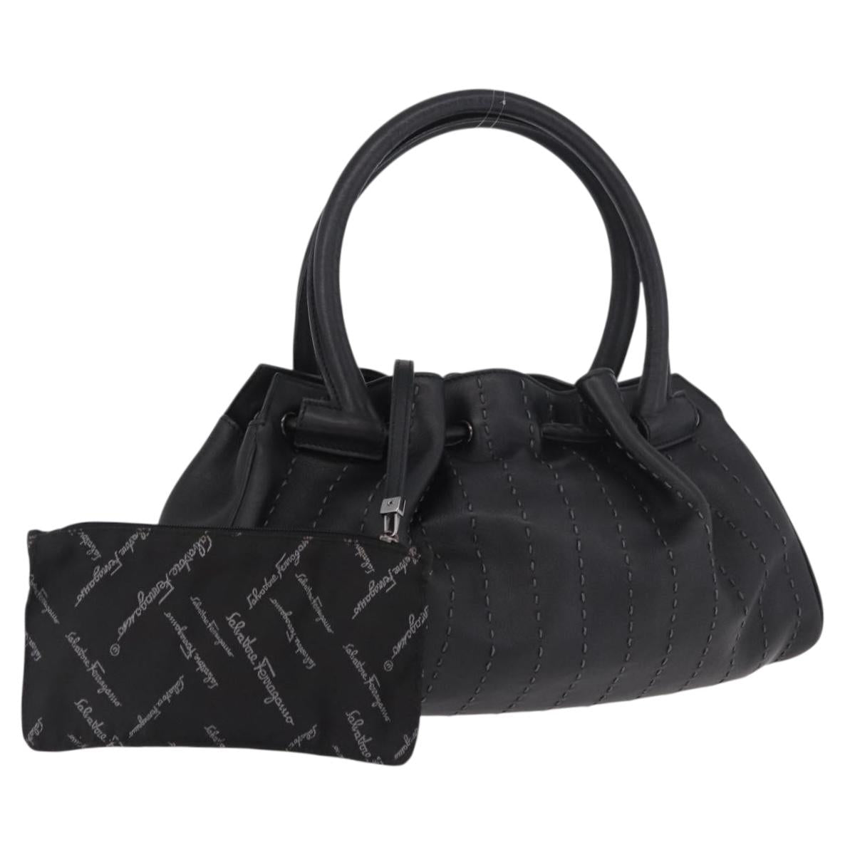 Salvatore Ferragamo Hand Bag Leather Black Auth 183891A