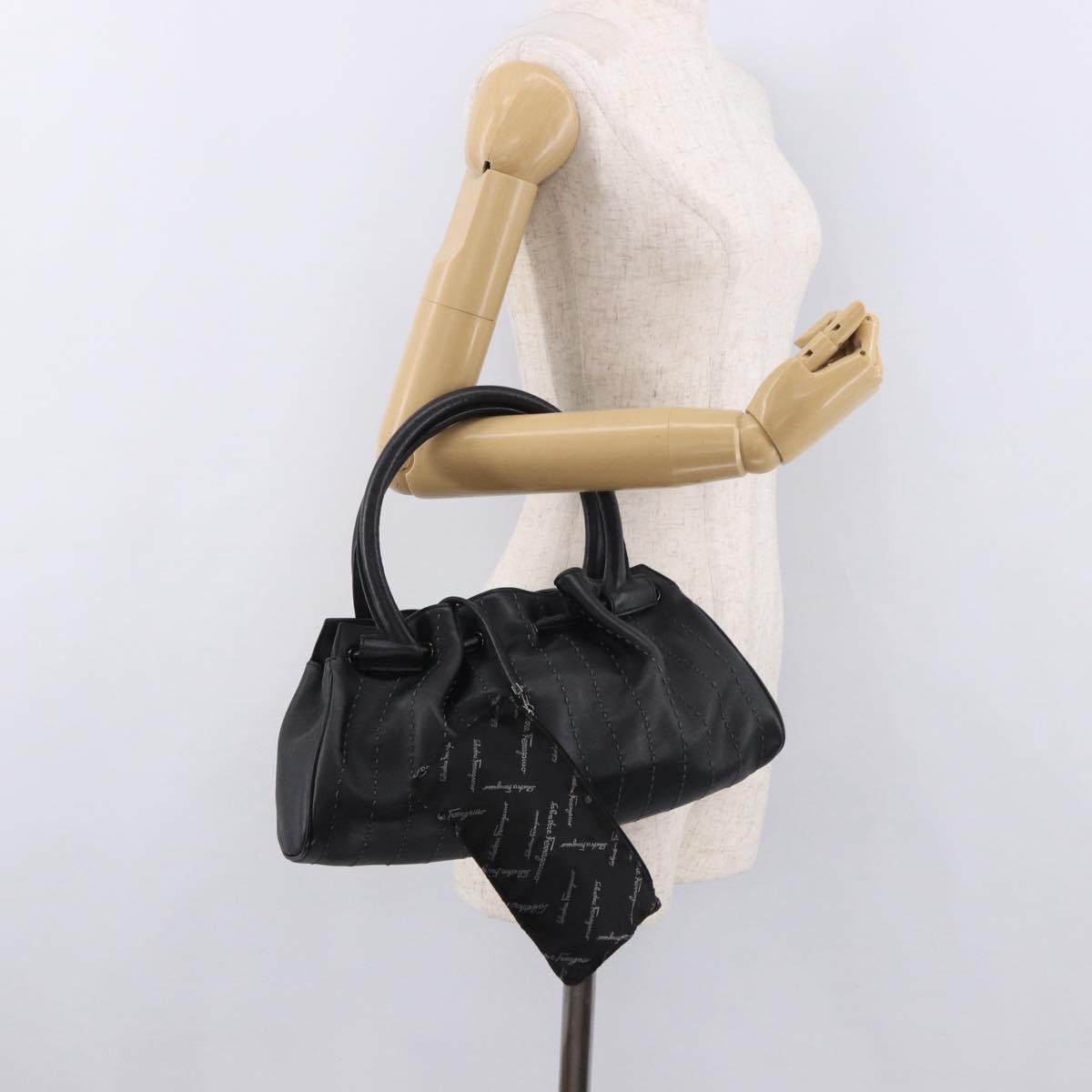 Salvatore Ferragamo Hand Bag Leather Black Auth 183891A