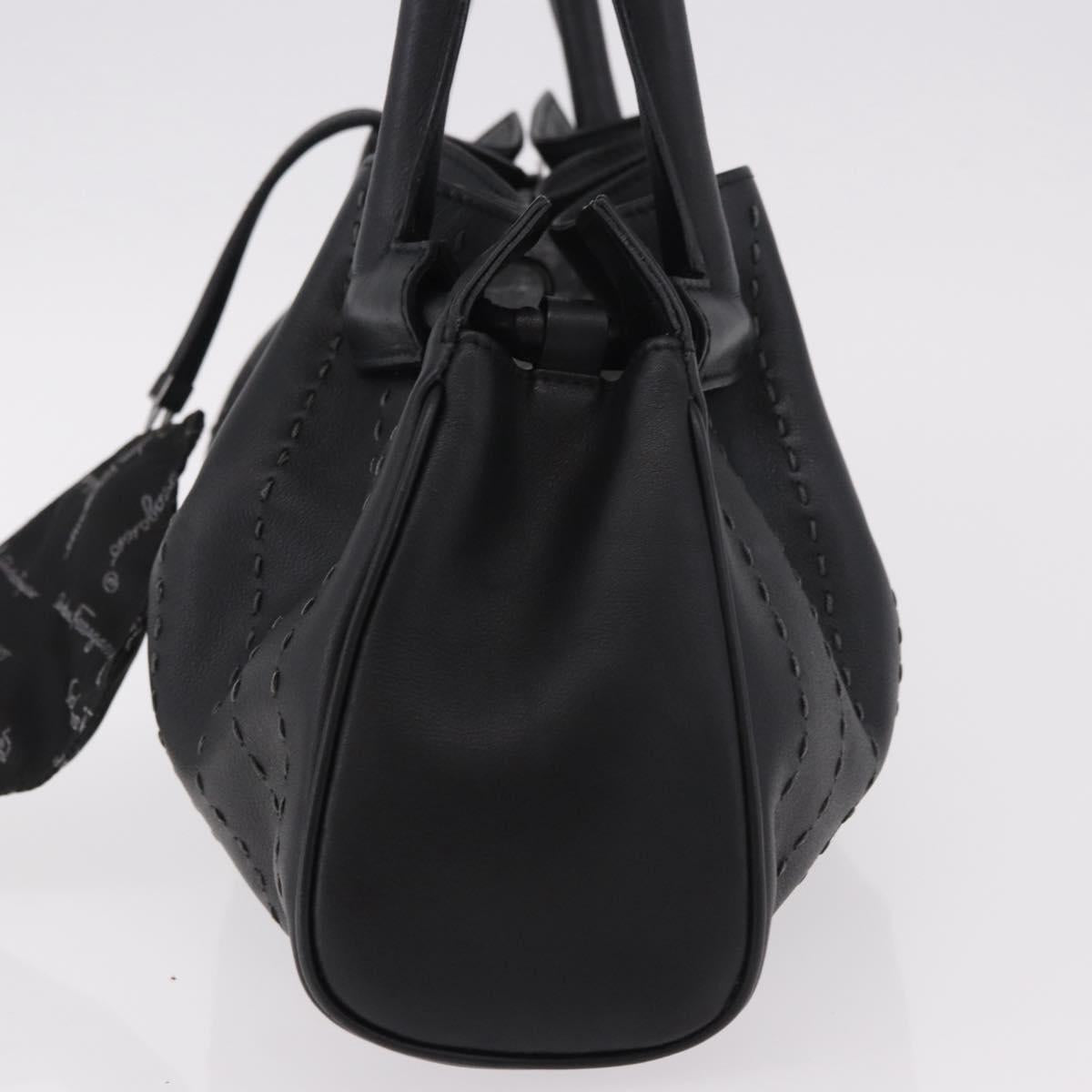 Salvatore Ferragamo Hand Bag Leather Black Auth 183891A