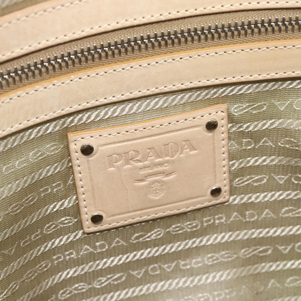 PRADA Tote Bag Leather Beige Silver Auth 183893V