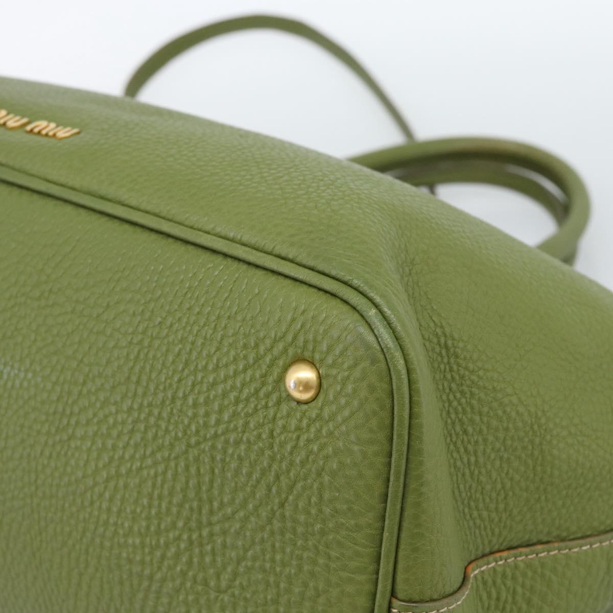Miu Miu Tote Bag Leather 2way Green Gold Auth 183894M