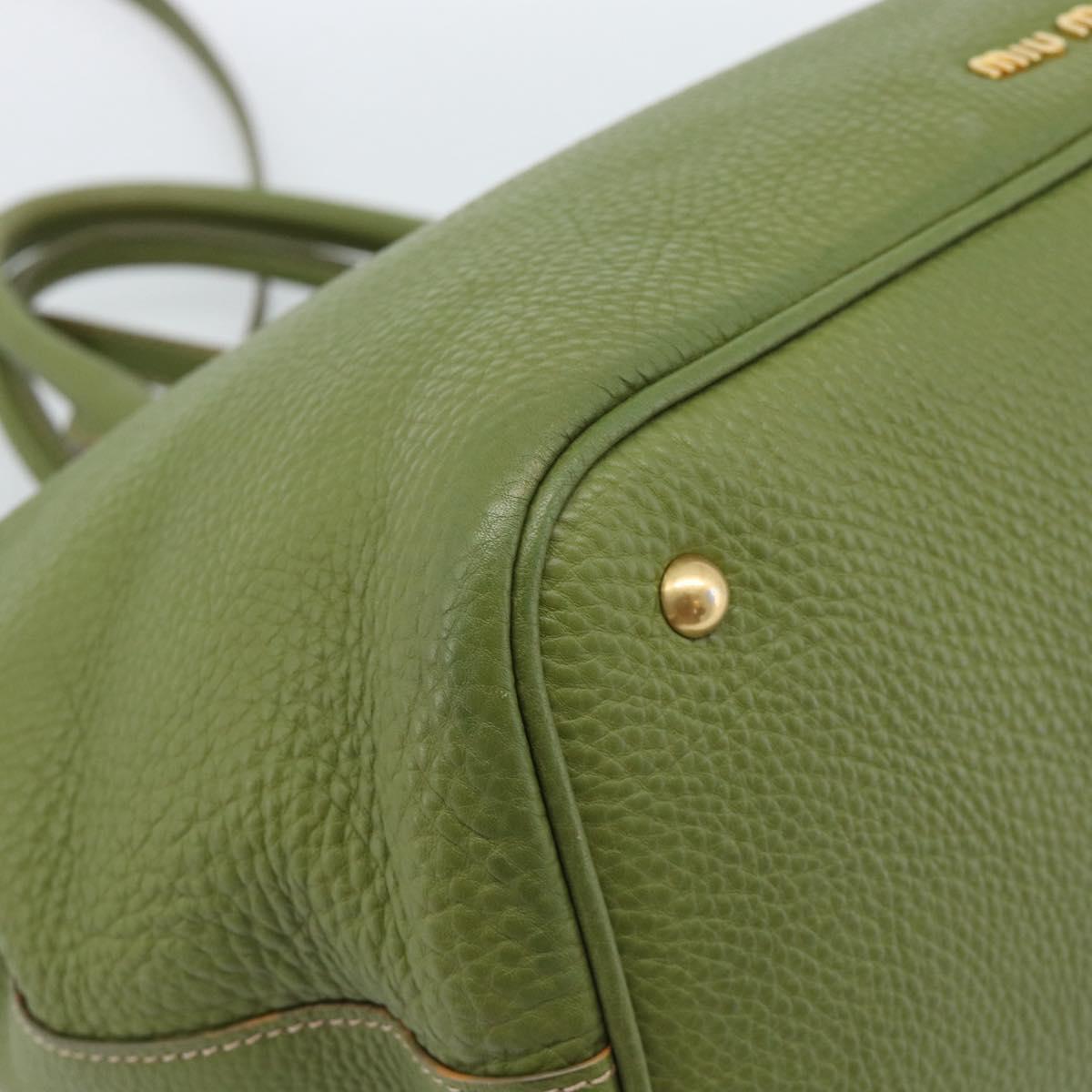 Miu Miu Tote Bag Leather 2way Green Gold Auth 183894M