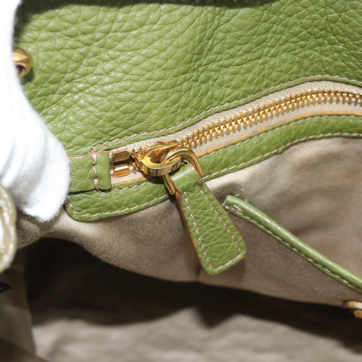 Miu Miu Tote Bag Leather 2way Green Gold Auth 183894M