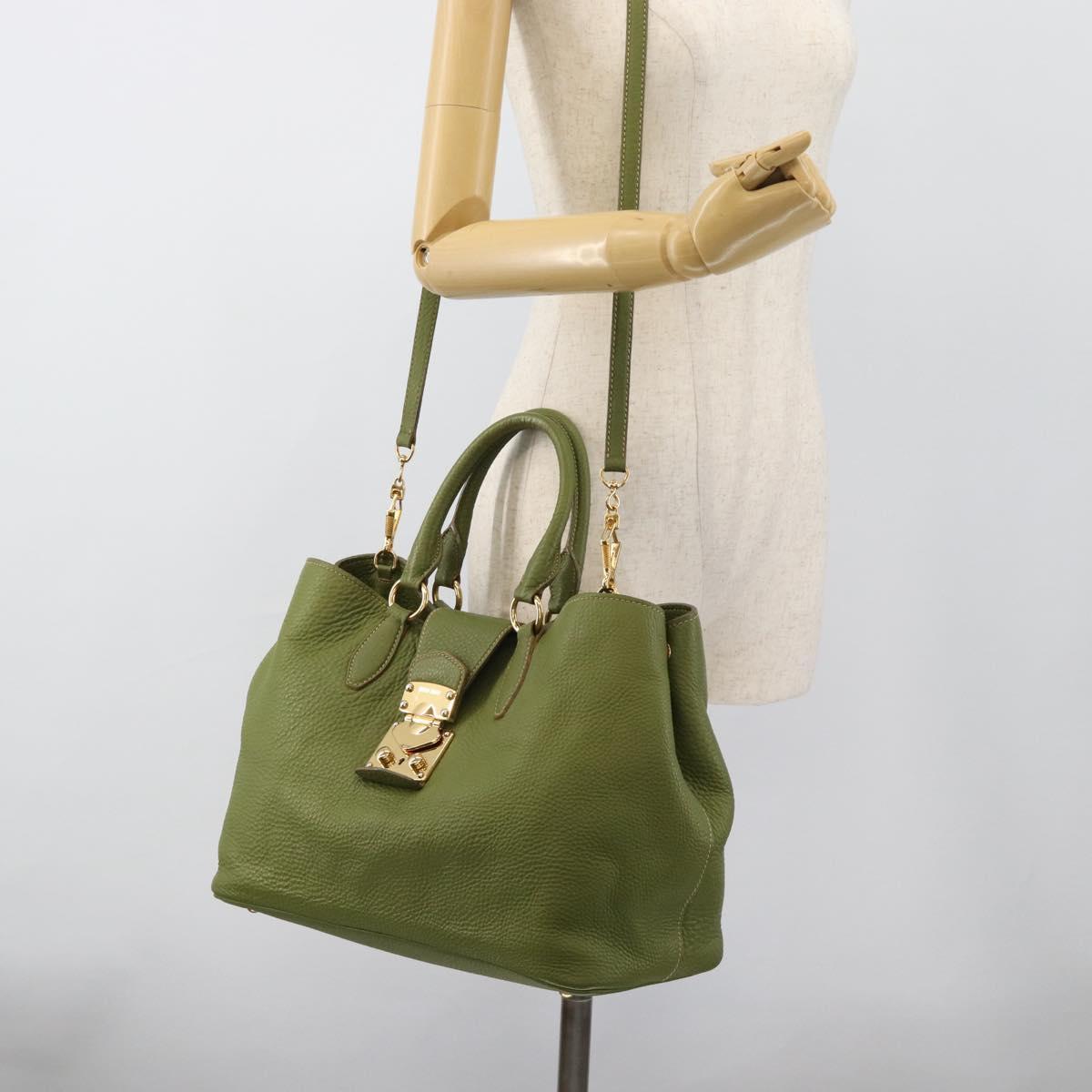 Miu Miu Tote Bag Leather 2way Green Gold Auth 183894M