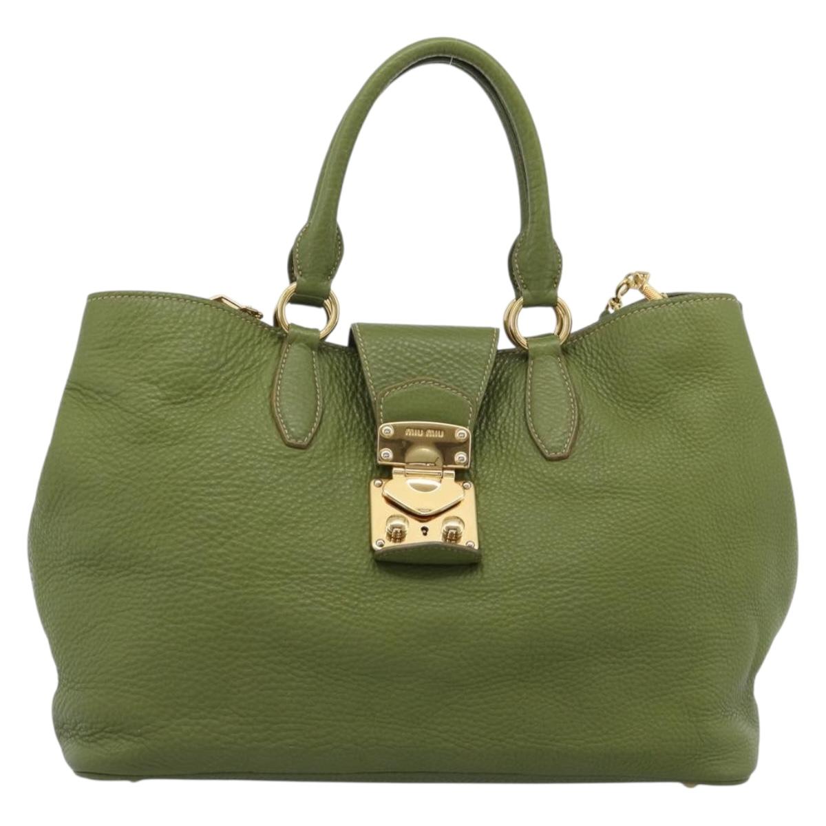 Miu Miu Tote Bag Leather 2way Green Gold Auth 183894M