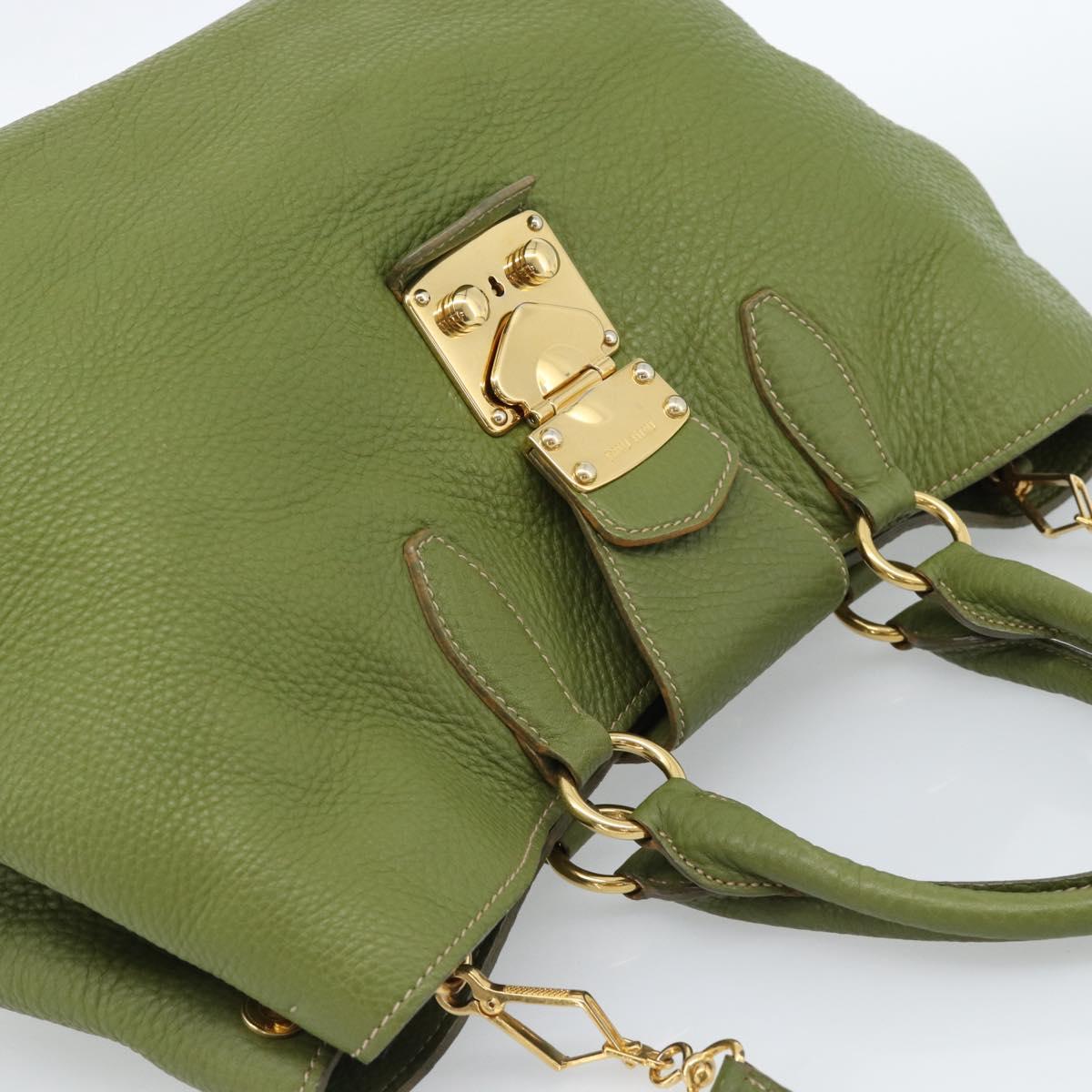 Miu Miu Tote Bag Leather 2way Green Gold Auth 183894M