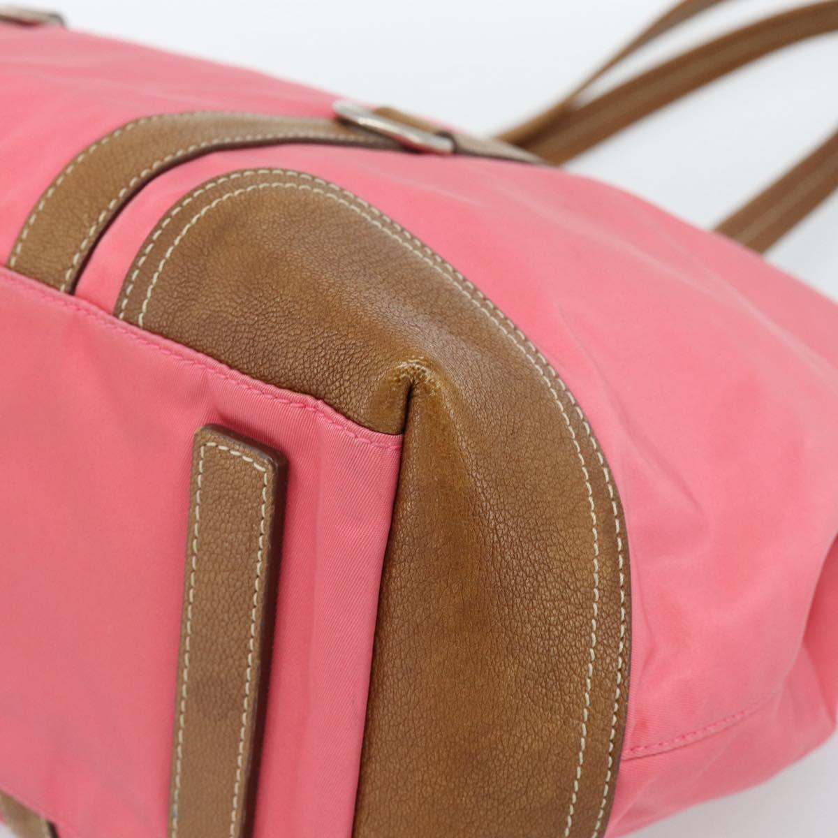 PRADA Tote Bag Leather Nylon Pink Silver Auth 183896V