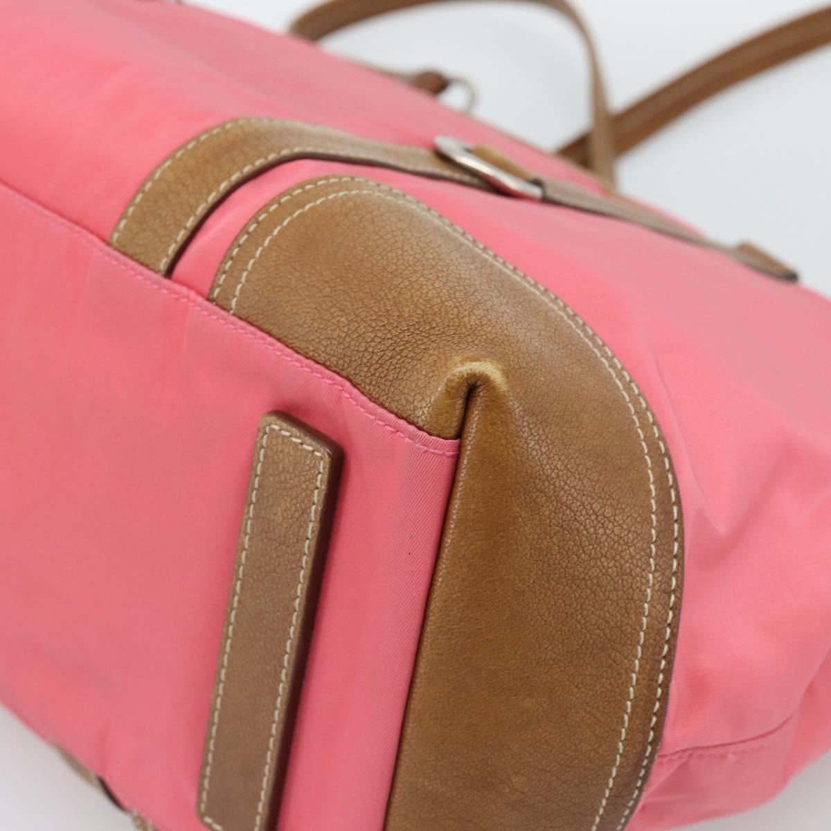 PRADA Tote Bag Leather Nylon Pink Silver Auth 183896V