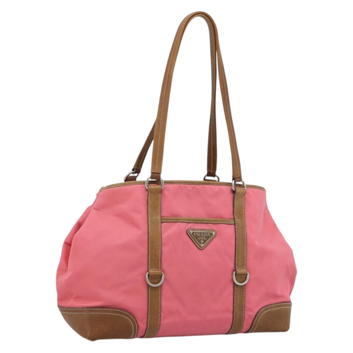 PRADA Tote Bag Leather Nylon Pink Silver Auth 183896V