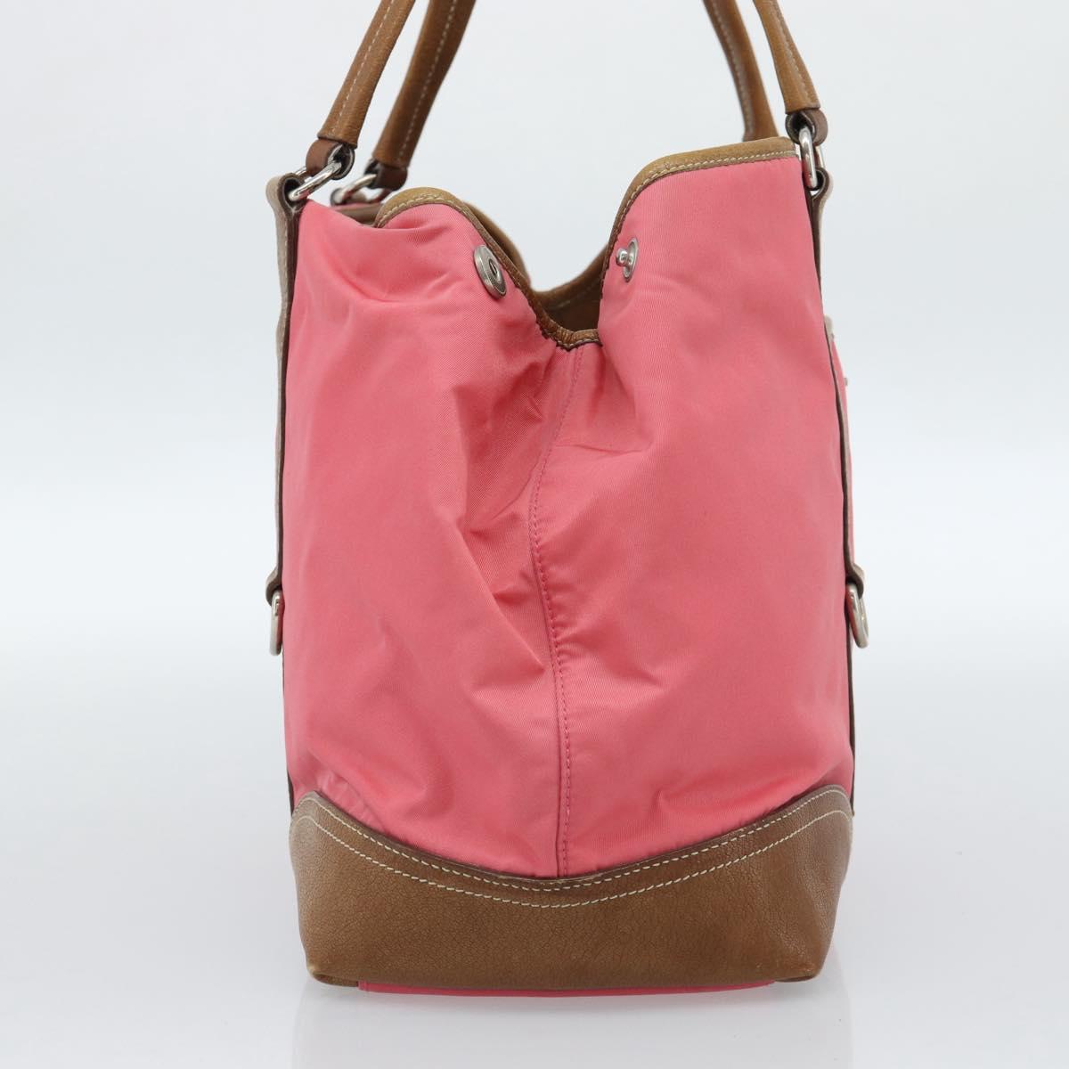 PRADA Tote Bag Leather Nylon Pink Silver Auth 183896V