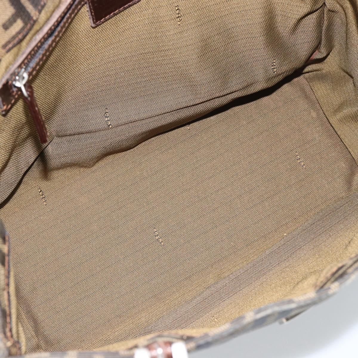 FENDI Zucca Canvas Mamma Baguette Tote Bag Black Brown Auth 183898