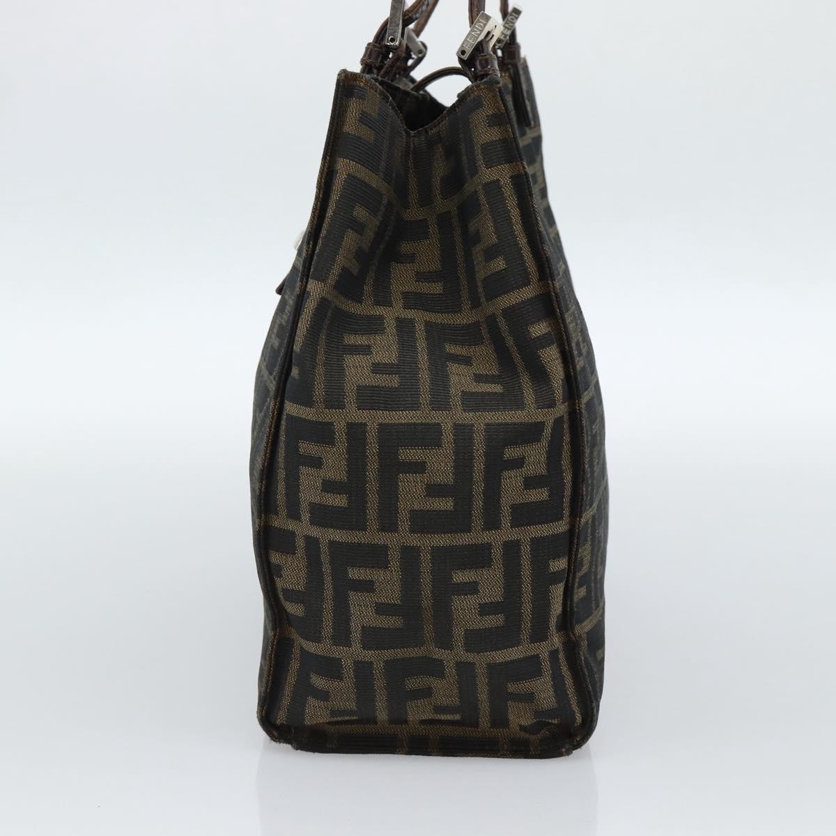 FENDI Zucca Canvas Mamma Baguette Tote Bag Black Brown Auth 183898