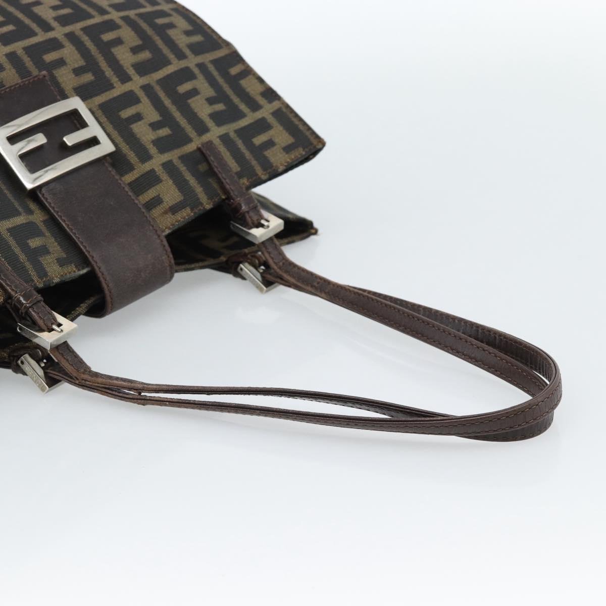 FENDI Zucca Canvas Mamma Baguette Tote Bag Black Brown Auth 183898