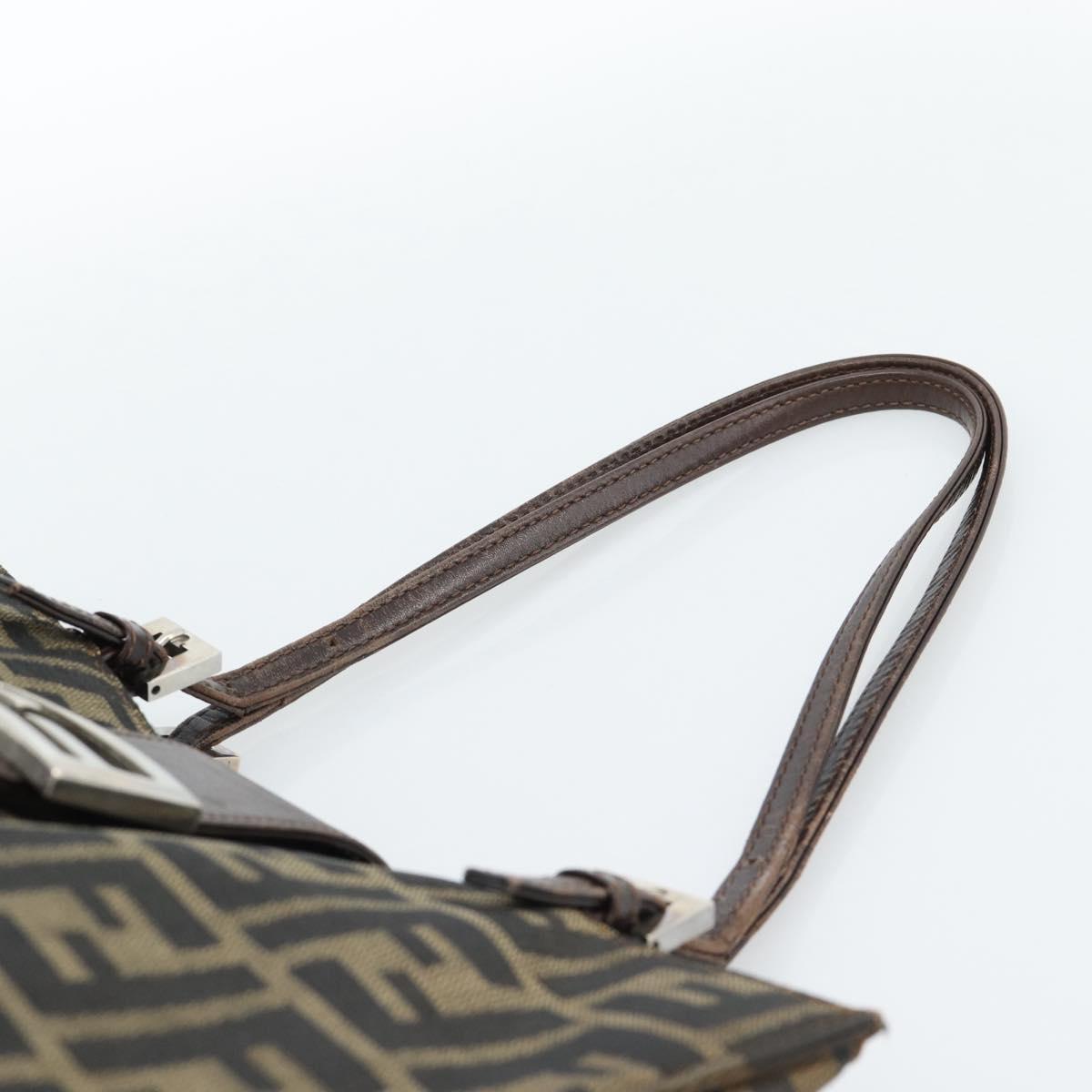 FENDI Zucca Canvas Mamma Baguette Tote Bag Black Brown Auth 183898