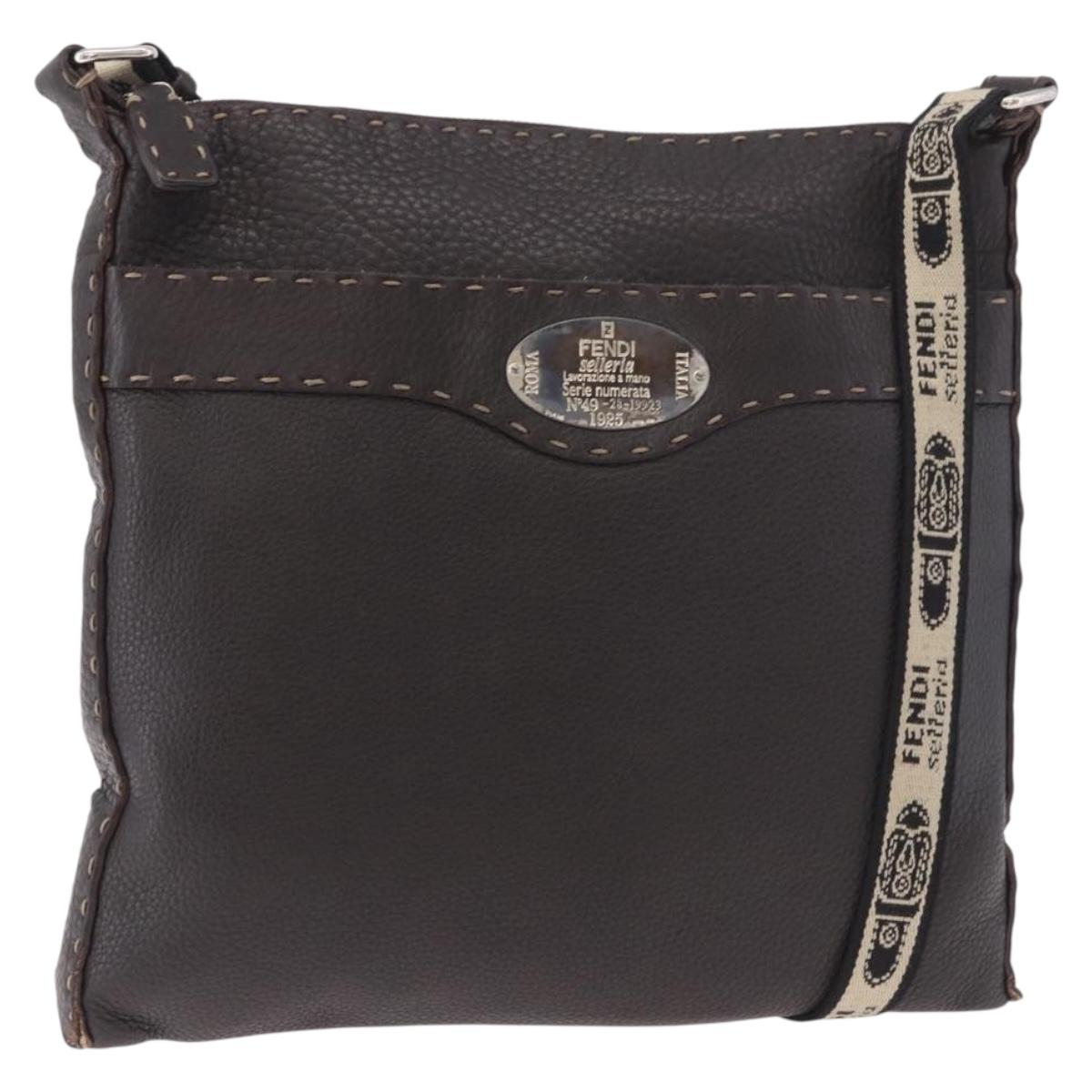 FENDI Celeria Shoulder Bag Leather Black Silver Auth 183899A